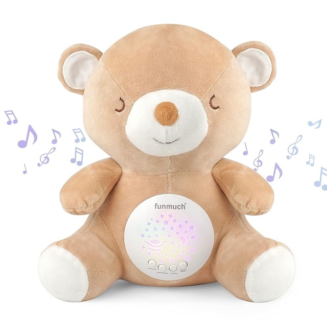 Baby Stuffed Animal Toy Sleep Soother Portable Plush Projection Bear 30cm Stuffed Bear Night Light Projector with Lights & Music