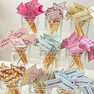 Bendera tusuk gigi makanan Natal kustom bendera Hamburger Burger bendera potong gigi kue buah Cocktail dekorasi pesta bendera tusuk gigi - Product Image 1