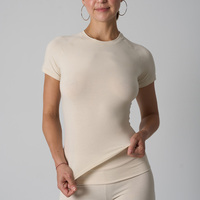 T-shirts basiques pour femmes SK1259, 90% coton / 10% élasthanne, manches courtes, col rond, extensibles, coupe ajustée, hauts pour sortir