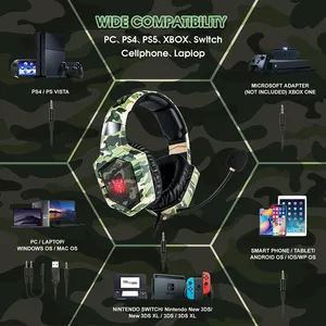 Onikuma k8 הסוואה היקפית צליל מעל האוזן Rgb-ביטול משחק אוזניות אוזניות גיימרים סטריאו משחקים עם 360 ° מיקרופון גמיש - Product Image 4