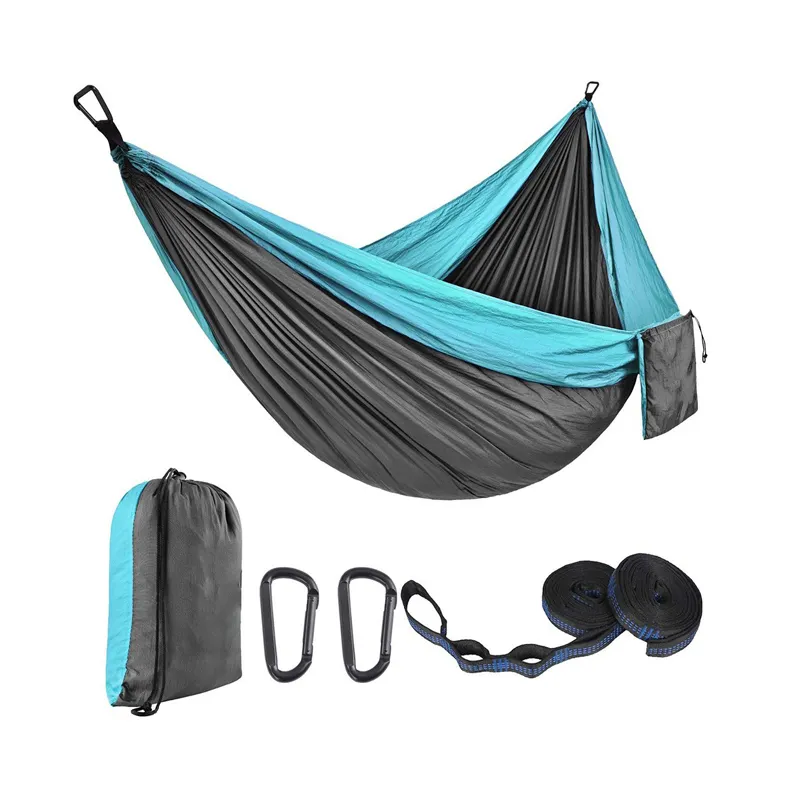 Lightweight Nylon Parachute Double & Single Portable Camping Hammocks with 2 Tree Straps for Backpacking