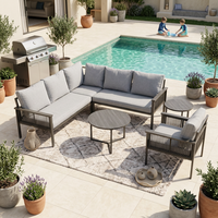 Ensemble de canapés modulaires d'extérieur en aluminium tressé en corde, en forme de L, pour 5 personnes, mobilier de conversation pour patio et jardin, avec table basse d'appoint