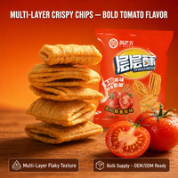 Chips de blé croustillantes à plusieurs couches, saveur tomate, texture striée, collation fine et croustillante, fournisseur OEM en gros, marque privée, B2B