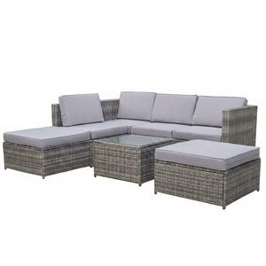 Modern Classic <b>Rattan</b> 7 PCS <b>Sofa</b> Set KD with Cushions Tempered Glass Table Garden Furniture Patio Courtyard Leisure Waterproof - Product Image 1
