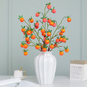 Ruilisi Artificial Persimmon Fruit Branch Red Yellow <b>Silk</b> <b>Flower</b> Home Wedding Decoration 3-Headed Model Hi-028-27-Bk - Product Image 3