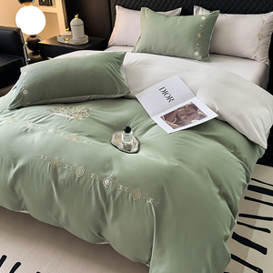 Nuevo juego de cama de cuatro piezas con bordado de algodón lavado ligero de lujo - Product Image 3