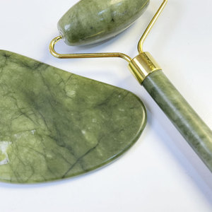 Nhãn Hiệu Riêng Chính Hãng Tự Nhiên Nephrite Mặt Màu Xanh Lá Cây Ngọc Bích Mặt Con Lăn Và Gua SHA Massager Đặt Cổ Trở Lại Vai Eo Mông - Product Image 5