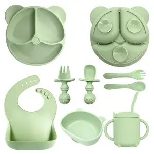 2024 am azon BPA free baby Non-slip crianças desmame baby feeding set sucção Kids Dining silicone baby cup bib spoon plate bowl