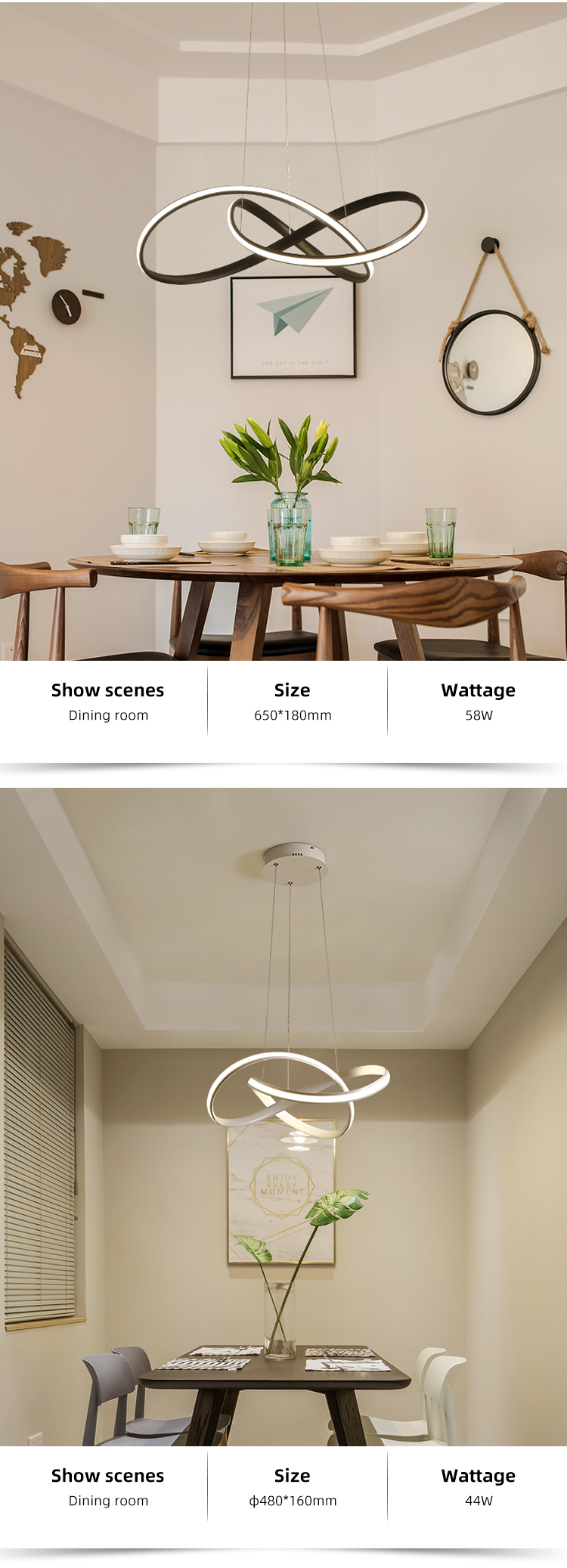 Simple Design Matt Black Fancy Loft Living Room Home Decoration Aluminum Led Pendant Lamp