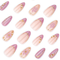 Ongles à presser en acrylique rose nude, forme amande, avec fleurs 3D, effet œil de chat brillant, élégants et luxueux, pour mariée et usage quotidien, commande en gros