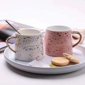 Taza de cerámica nórdica ins Creative Starry Sky, taza de café con tapa, cuchara, oficina, hogar, blanco, negro, rosa, dorado, taza de regalo de leche, 320ml - Product Image 4