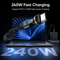 Câble Type-C rétractable A59 PD240W |   Câble de données USB-C pour téléphone et ordinateur portable, charge rapide 5A, cordon spiralé en nylon tressé à rotation 540°