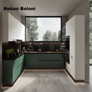 Armadio da cucina di lusso italiano di fascia alta moderno laminato verniciato bianco completo finitura Flat Pack per ville melamina bordo cerniera - Product Image 5