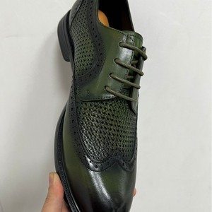 Chaussures habillées pour hommes en cuir véritable, style Oxford, bout rond, respirantes, à lacets, pour le bureau et la carrière, toutes saisons, motif uni, semelle extérieure en caoutchouc - Product Image 4