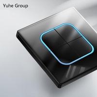 Interrupteur mural 2 gangs 2 voies 10A, type 86, avec bouton de réinitialisation, éclairage LED, verre trempé, écran tactile 4 broches, panneau durable, IP20, 250V