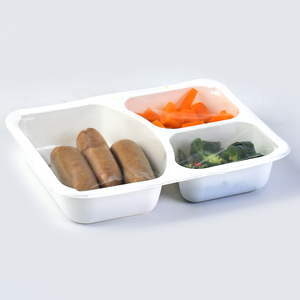 Barquettes alimentaires en plastique CPET personnalisées en usine, noires/blanches, à 3 compartiments, double compartiment, résistantes au four, avec couvercle - Product Image 4