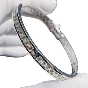 3.5mm S925 Rhodium Plated Moissanite Bezel <b>Set</b> Classic 9k 14K 18K Solid <b>Gold</b> DEF Color VVS Bracelet <b>Bangle</b> Gift Party - Product Image 1