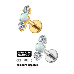 Opale et zircone cubique, pierre mixte, titane ASTM F136 pour le cartilage de l'oreille, tragus, <span class=keywords><strong>piercing</strong></span> de <span class=keywords><strong>la</strong></span> lèvre, bijoux hypoallergéniques - Product Image 1