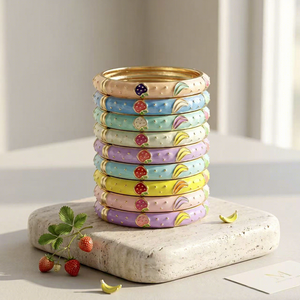 HZ122 Lindos Brazaletes Infantiles de Esmalte con Frutas (Fresa y Plátano), Colores Macaron, Esmalte por Goteo, Diseño de Dibujos Animados, Joyería para Uso Diario de Niños, Regalos - Product Image 2