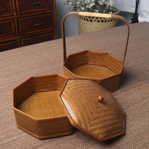 July 7th Octagonal <b>Bamboo</b> Woven Storage Basket Handmade Traditional Tea Ceremony <b>Container</b> Kitchen Use - Product Image 4