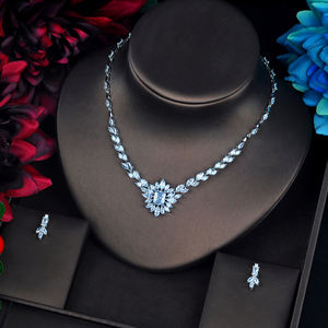 HIBRIDE Europäische Mode Weibliche Zirkon Schmuck Kleine Set Blumen Halskette Ohrringe Set Hochzeit Einfache Schmuck Set N-664 - Product Image 2