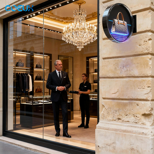 Boîte lumineuse holographique <span class=keywords><strong>3D</strong></span> publicitaire à faire soi-même, boîte lumineuse extérieure double face, boîte lumineuse circulaire en acrylique, panneau de signalisation thermoformé en usine - Product Image 2