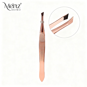 Pinset ujung miring emas mawar kualitas tinggi pegangan presisi pembentuk alis baja tahan karat alat kecantikan profesional - Product Image 2