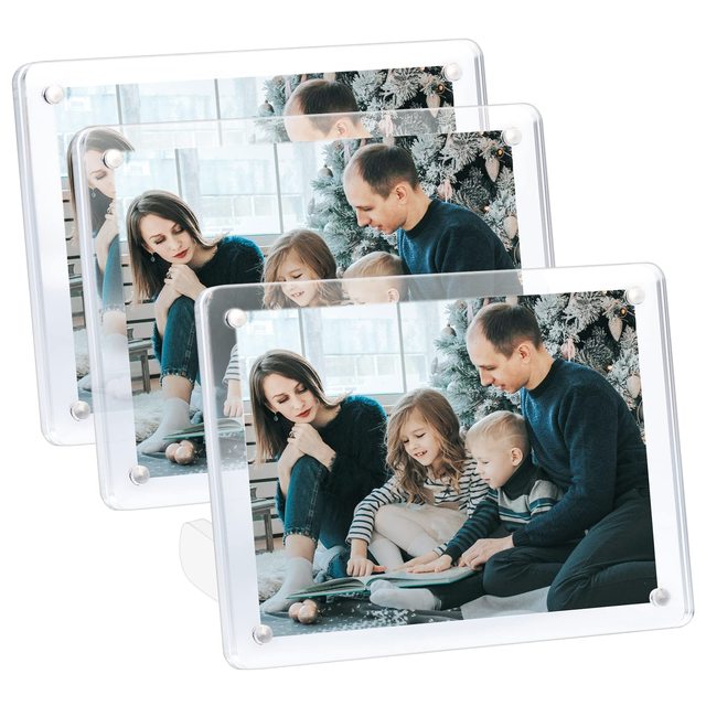 4x6 5x7 Inch Round Corners Clear Magnetic Acrylic Photo Frame Frameless with Stand UV/Offset Printing