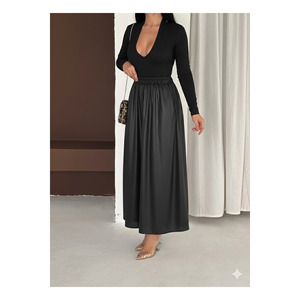 Women's <b>Long</b> <b>Black</b> Leather Look Shiny Lacquer <b>Skirt</b> With Pockets 95 Cm Length - Product Image 4