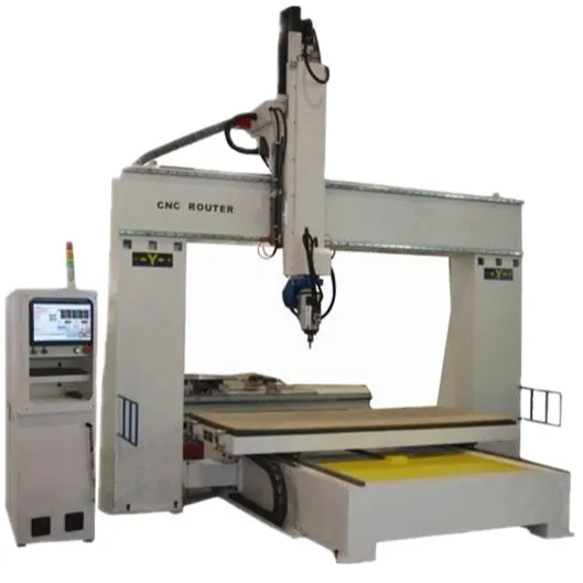 Heavy Duty Ad Alta Precisione Automatico La Lavorazione Del Legno 360 gradi 5 Assi 3d foto carving Router di CNC con L'italia 2 assi di rotazione motore