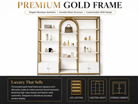 Présentoir Métallique Arqué de Luxe Doré Moderne pour Soins de la Peau, Présentoir de Boutique pour Sacs et Parfums avec Armoires de Rangement