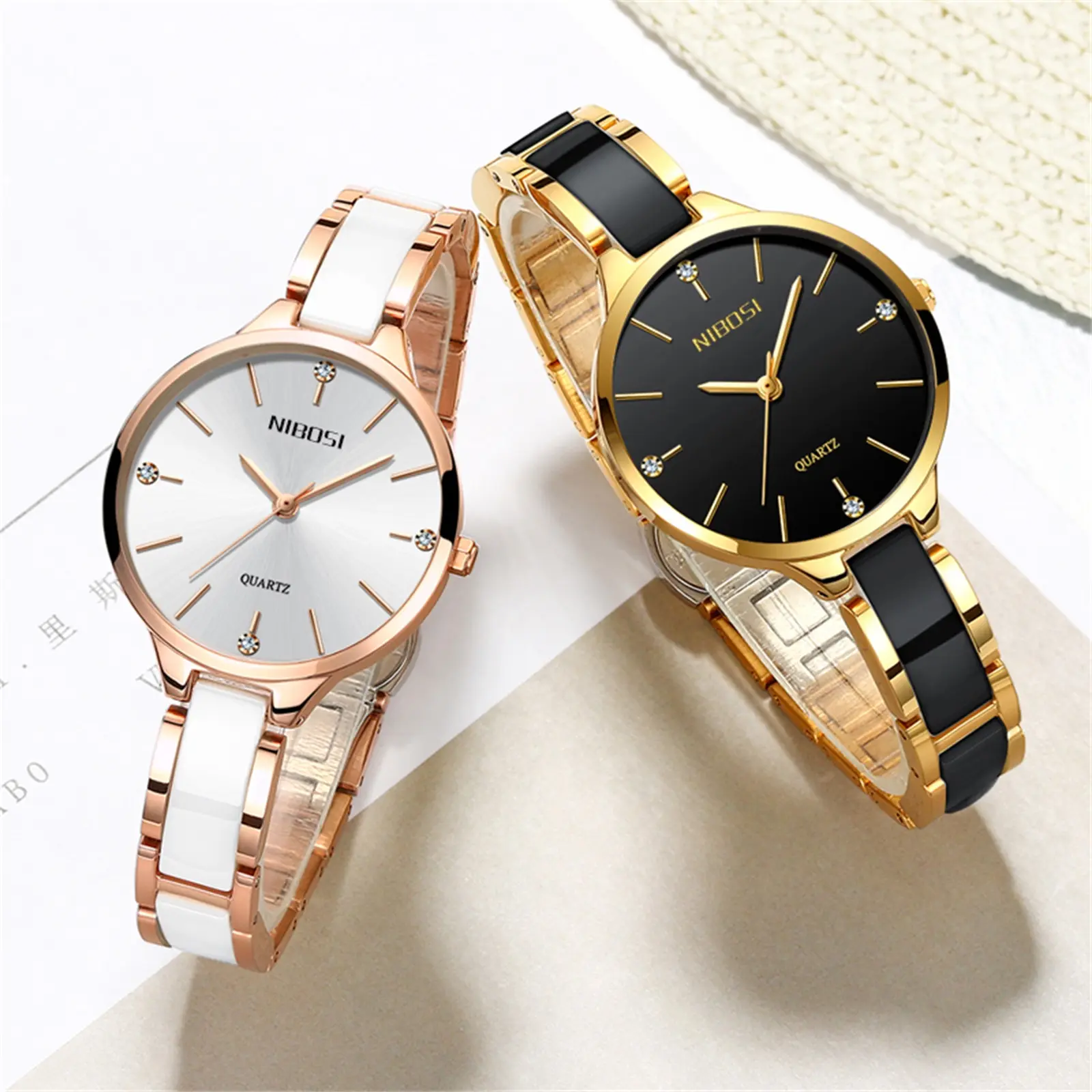 NIBOSI 2330 Simple Black White Design womens minimalist Quartz Watches for Girls Stylish