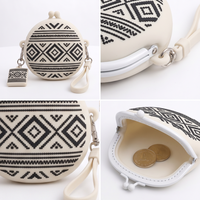 Dompet Koin Silikon 3D Embossed Motif Arab Etnik, Gantungan Kunci Geometris Kiss Lock, Dompet Mini Portabel Penyimpanan Earphone