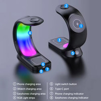 Veilleuses LED d'ambiance RVB multifonctions à chargement magnétique sans fil 3 en 1 avec chargeur sans fil