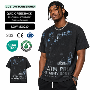 เสื้อยืดโอเวอร์ไซส์ทรงบ็อกซี่ผ้าเทอร์รี่คอตตอน 100% พิมพ์โลโก้ตามสั่ง สไตล์สตรีทแวร์ ล้างสีแบบแอซิดวอช สำหรับผู้ชาย น้ำหนัก 200~500 กรัม - Product Image 1