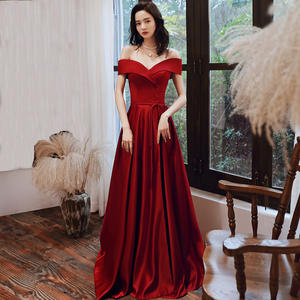S7896F      <span class=keywords><strong>Saton</strong></span> Red Hosts Shoulder Shoulders  Ladies Plus Size Dinner Party Dresses Women - Product Image 5
