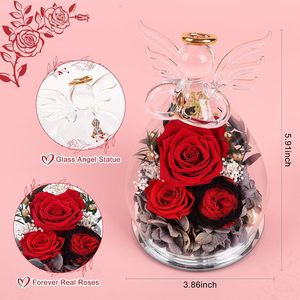 Gifts for Women Preserved Rose Forever Flower in Glass Angel Figurines Fresh Flowers for Valentine's Day Wedding Birthday Gifts - Product Image 2