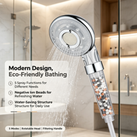 Pommeau de douche massant portable en plastique transparent à LED avec filtre économiseur d'eau