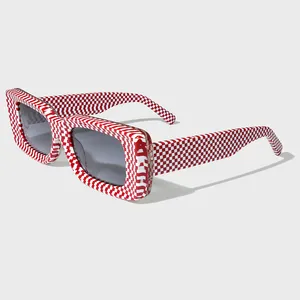 Yeetian kırmızı beyaz kafes IP Private Label güneş gözlüğü küçük dikdörtgen kadın gözlük kalın asetat lüks İtalyan güneş gözlüğü