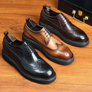 Zapatos de Plataforma con Cordones de Cuero Vacuno Hechos a Mano para Hombre, de Alta Gama, Elegantes y Lujosos para Invierno, con Banda Elástica y Suela de Goma - Product Image 1