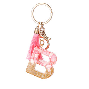Modische neue rosa Quaste Schlüssel bund mit 26 englischen Kristall kleber Brief Anhänger Stil Tasche Geschenk Harz Brief Schlüssel bund - Product Image 6