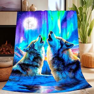 Assorted Print Moonlit Wolf Flannel Blanket <b>Throw</b> Blanket Nap Blanket <b>Super</b> <b>Soft</b> Machine Washable for Winter Warmth Custom Print - Product Image 4