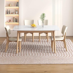 Ensemble de table et chaises de <span class=keywords><strong>salle</strong></span> à manger en bois massif avec plateau en marbre rectangulaire, style nordique moderne, 4 à 6 places, design minimaliste - Product Image 5