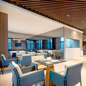 JEILI Muebles Comerciales para Cafetería, Conjuntos de Muebles para Restaurante, Silla de Cuero Azul, Muebles para Restaurante, Mesa con Pedestal Gris Anh Plateado para Hotel - Product Image 3