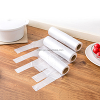 Vind vergelijkbare iconen, aangepaste logo's, HDPE vest-handvat tassen op rol, transparante, food grade, gemakkelijk te openen T-shirt tassen voor groenten en fruit