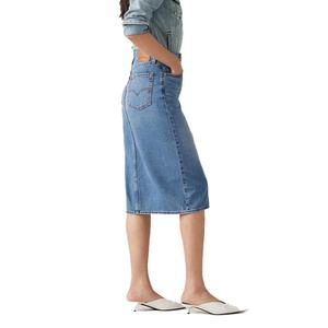 Jupes longues en jean personnalisées pour femmes, en coton de haute qualité, bleu vintage classique, fendues, taille haute, jupe longue pour femmes - Product Image 4