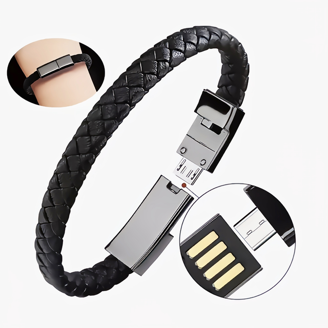 Ziny Alloy Leather Braided Bracelet 5A USB Cable for Fast Charging Compatible IOS Android V8 Featuring Nylon Wrist Charge Line