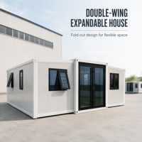 Conteneur mobile préfabriqué extensible à double aile, style ferme, ameublé, pour maison d'hôtes, bureau ou usage transfrontalier