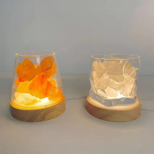 Modern Design Solid Wood LED Night <b>Light</b> Lamp with Crystal Base <b>Plug</b>-In Power Supply Small Round Wooden Base - Product Image 3