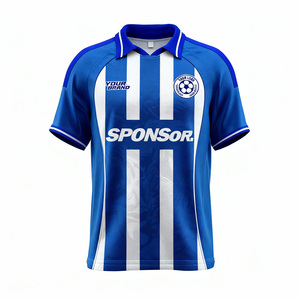 Jersey Thailand Playeras garis biru pakaian sepak bola untuk musim panas kustom Logo nama ringan baju olahraga kaus sepak bola kasual - Product Image 2